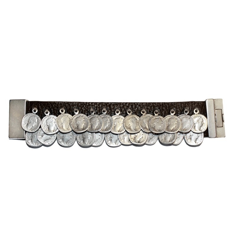 Brazalete moneda y cuero Treasures 2