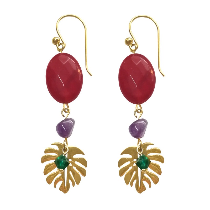 Pendientes largos piedras oro