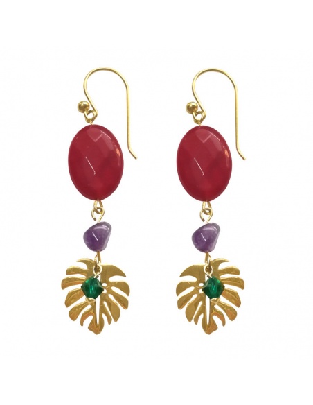 Pendientes largos piedras oro