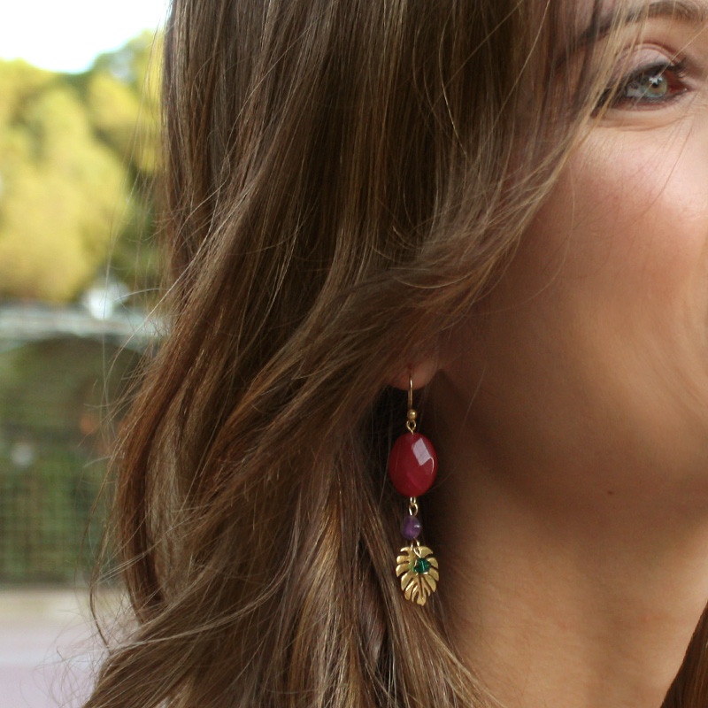 Pendientes largos piedras oro 2