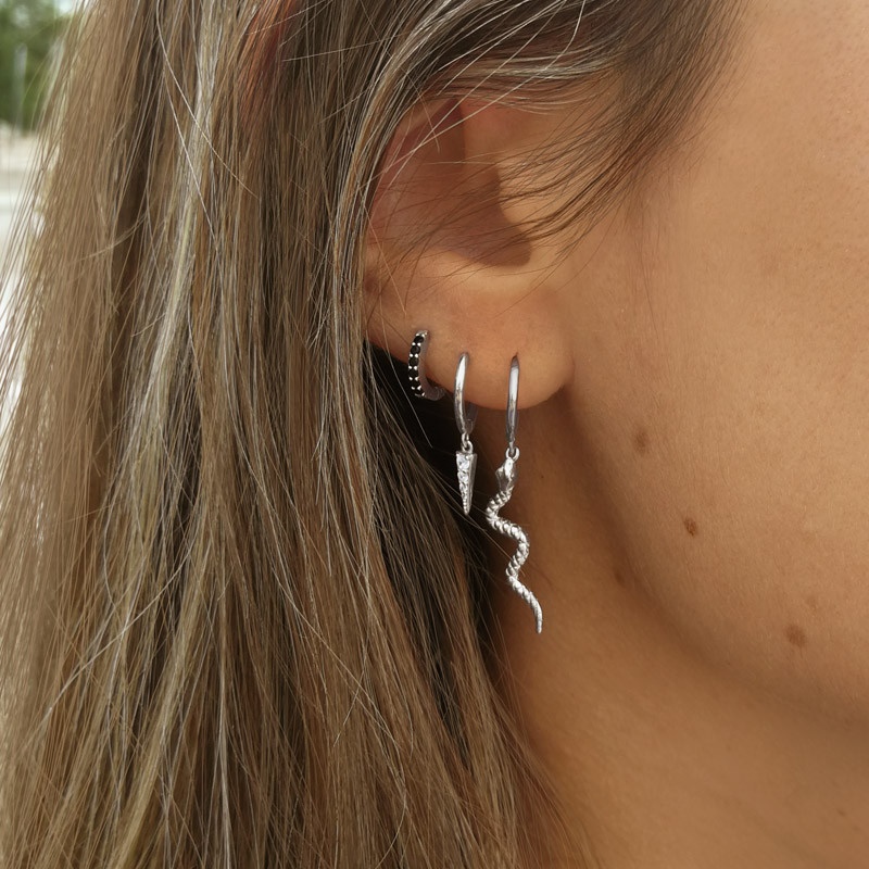 Pendiente plata aro pincho circonitas 2