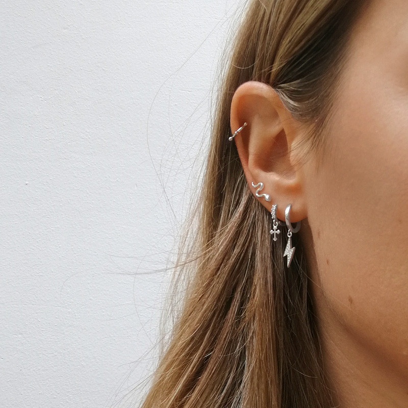 Pendiente serpiente circonita plata 2