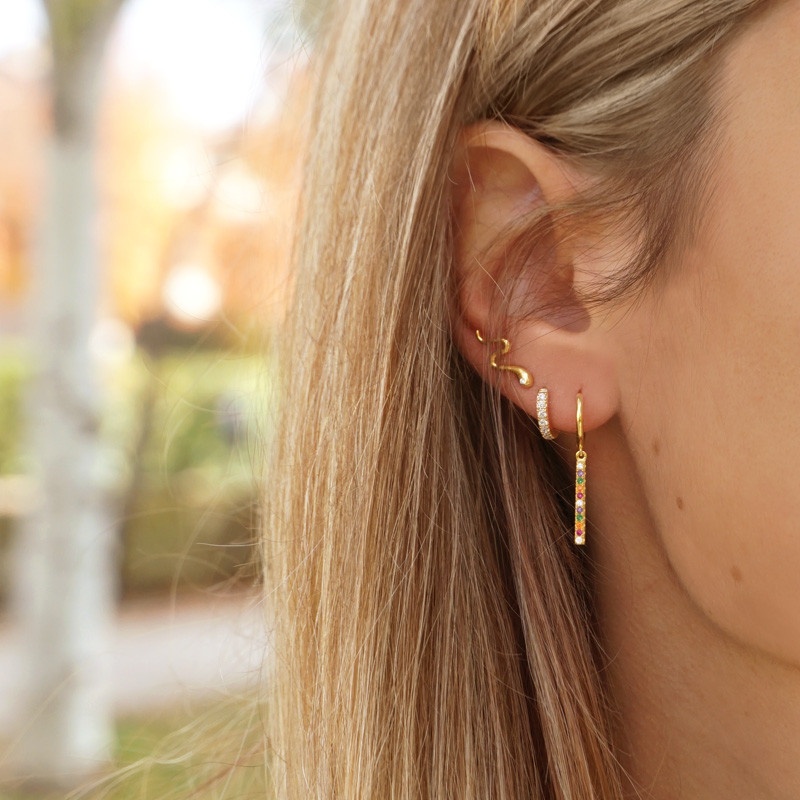 Pendiente serpiente circonita oro 2