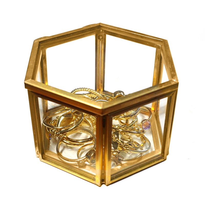Caja metalica dorada joyas