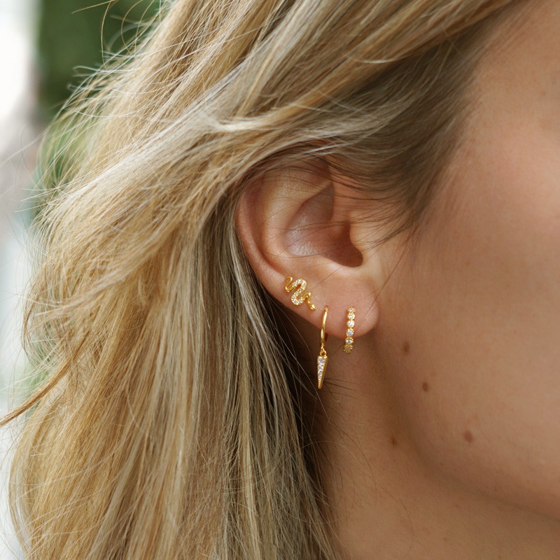 Pendiente oro aro pincho circonitas 2