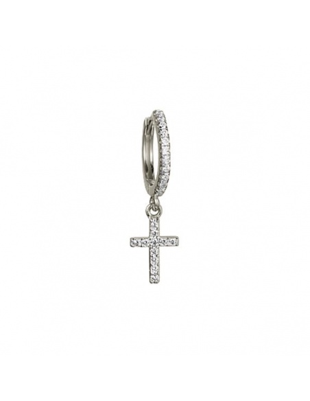 pendientes aro cruz plata circonitas