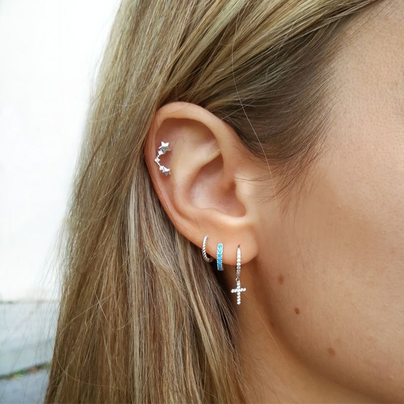 Pendientes aro circonitas azules 2