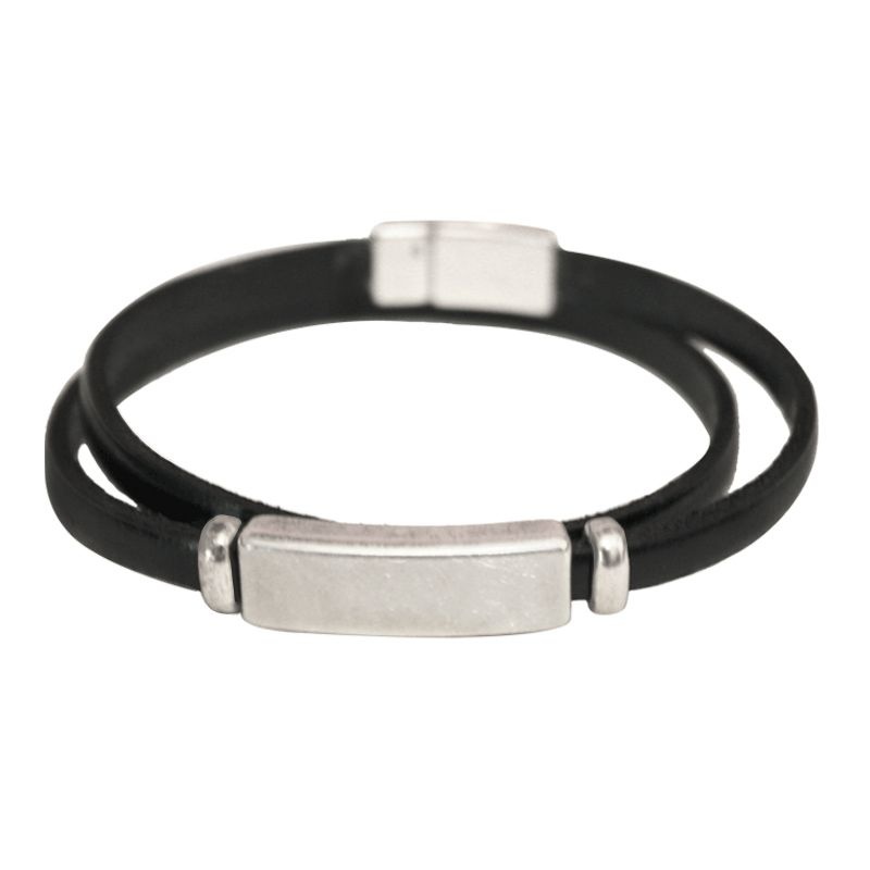 Pulsera cuero negro doble