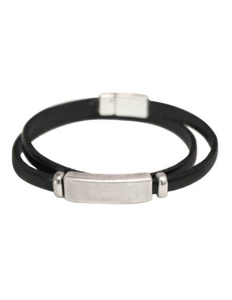 Pulsera cuero negro doble