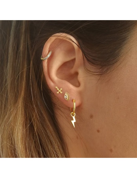 pendiente cruz bolitas oro