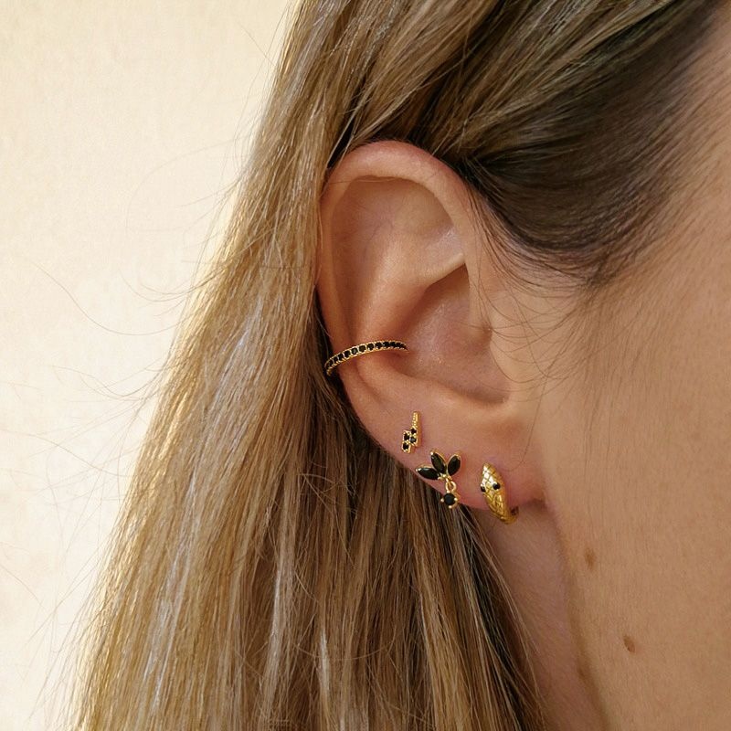 pendiente circonitas negras oro 2