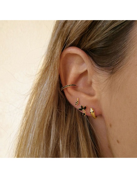 pendientes circonitas negras dorados