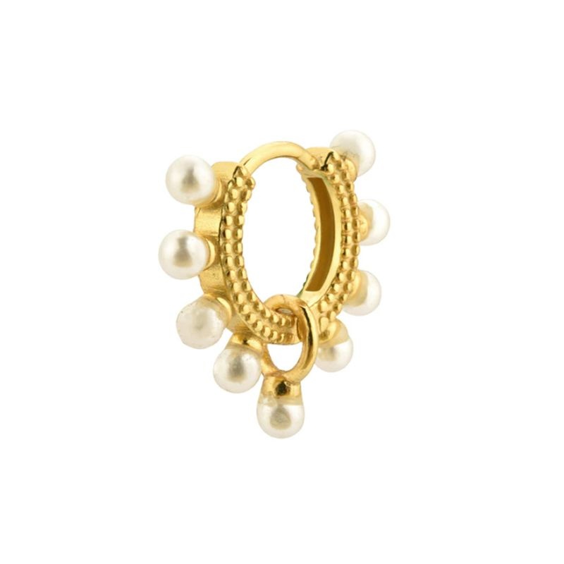 pendiente aro perlas oro