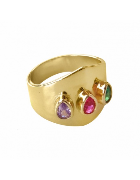 anillo circonitas colores oro