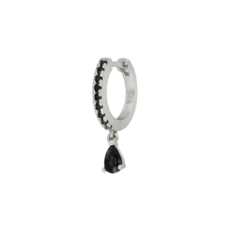 pendiente plata aro colgante circonita negra