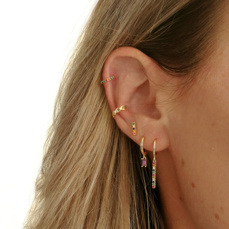 Pendiente aro colgante circonita lila 2