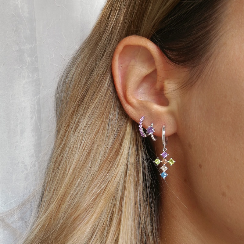 pendiente aro circonita  lila oro 2