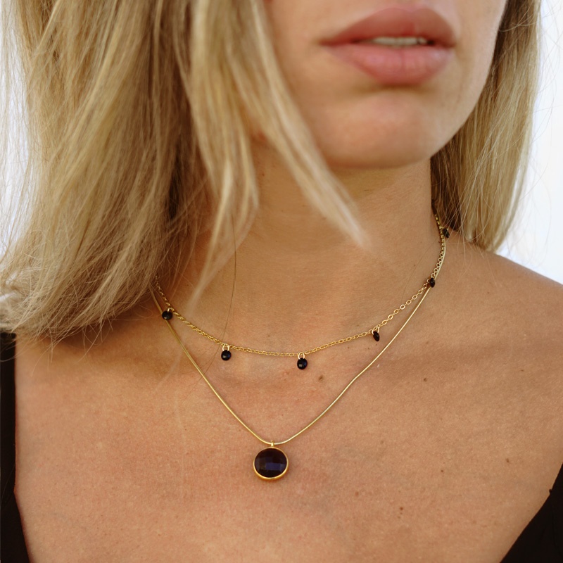 collar circonitas negras oro 2