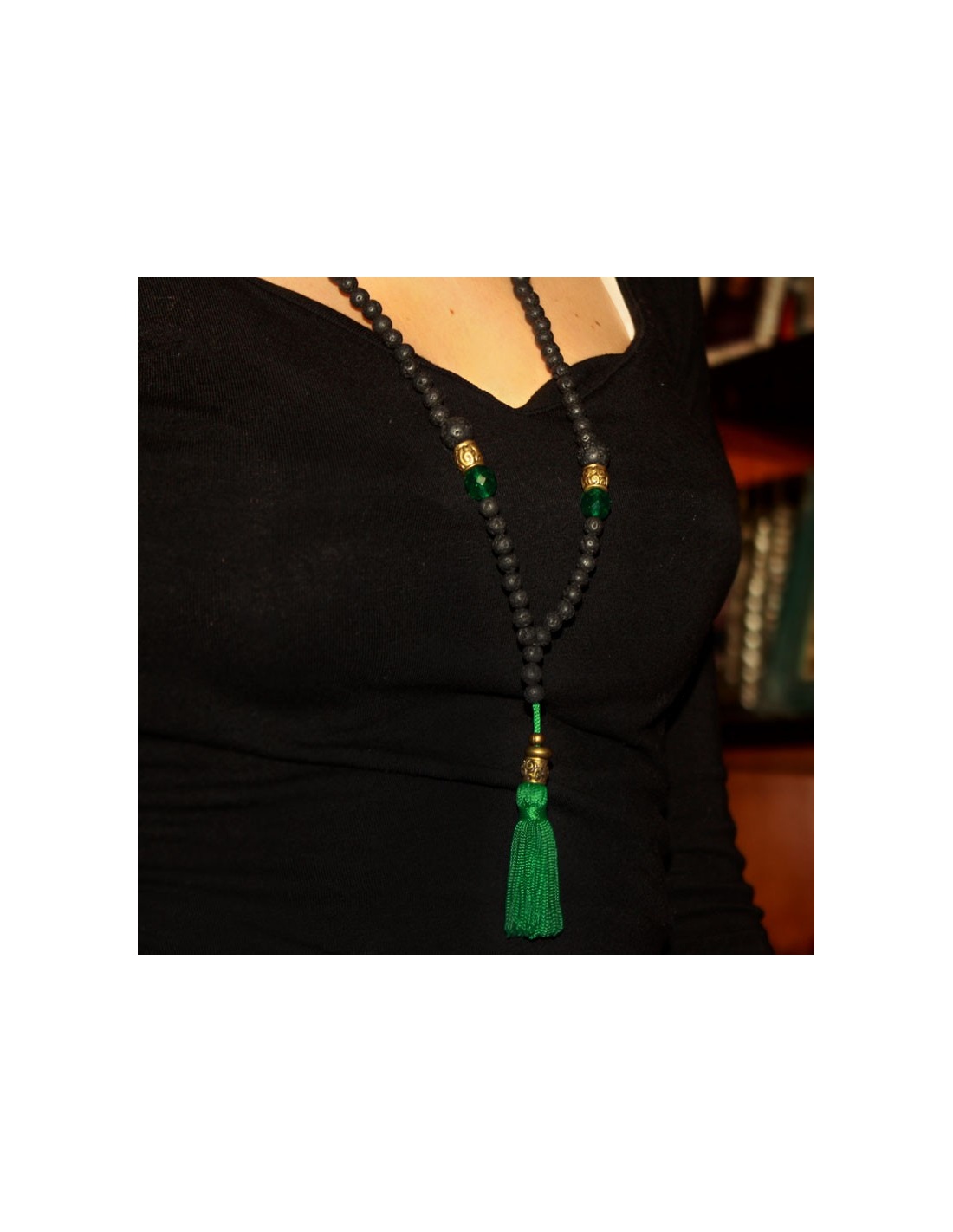 Collar piedra volcánica y borla Collar piedra volcánica y borla