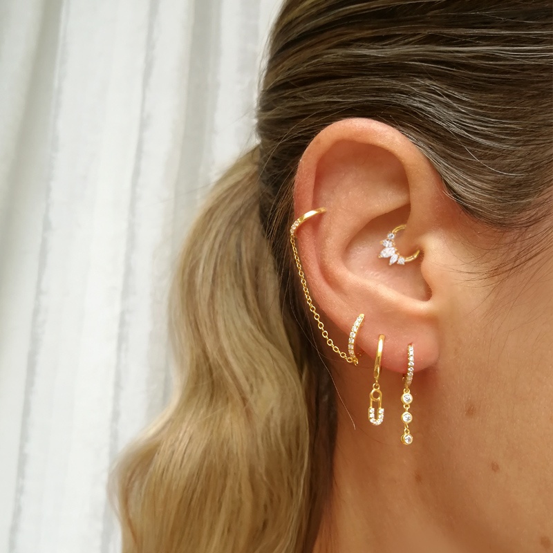 earcuff cadena circonitas oro 2