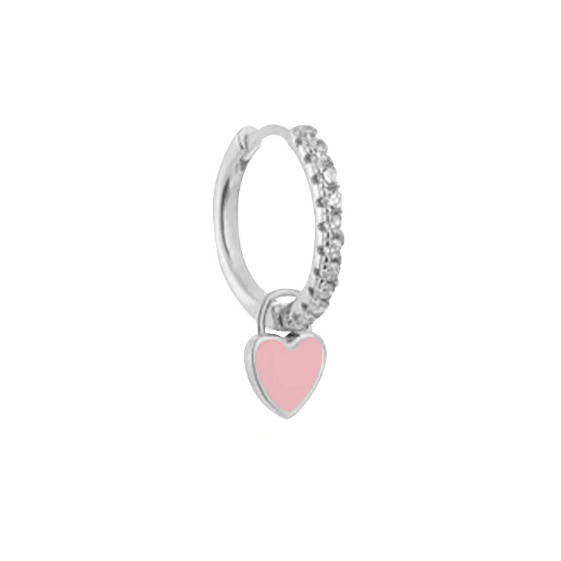 pendiente aro plata corazon rosa