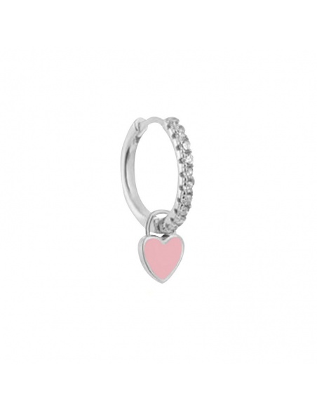 pendiente aro plata corazon rosa