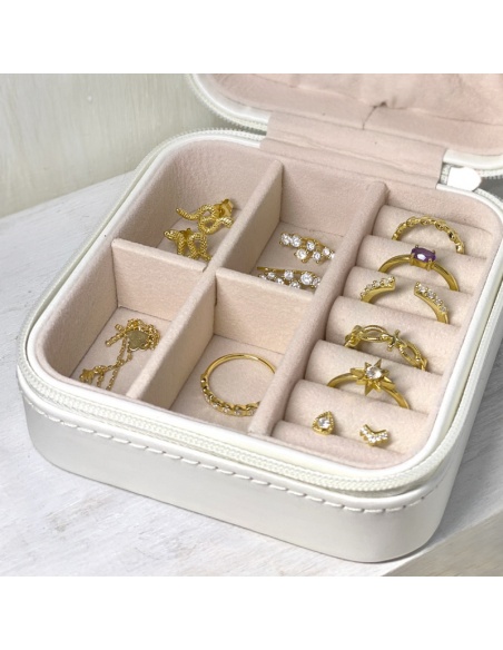 joyero beige y rosa compartimentos