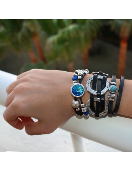 Pulsera de cuero y piedra turquesa Menorca Pulsera de cuero y piedra turquesa Menorca