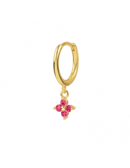 pendiente aro flor rosa