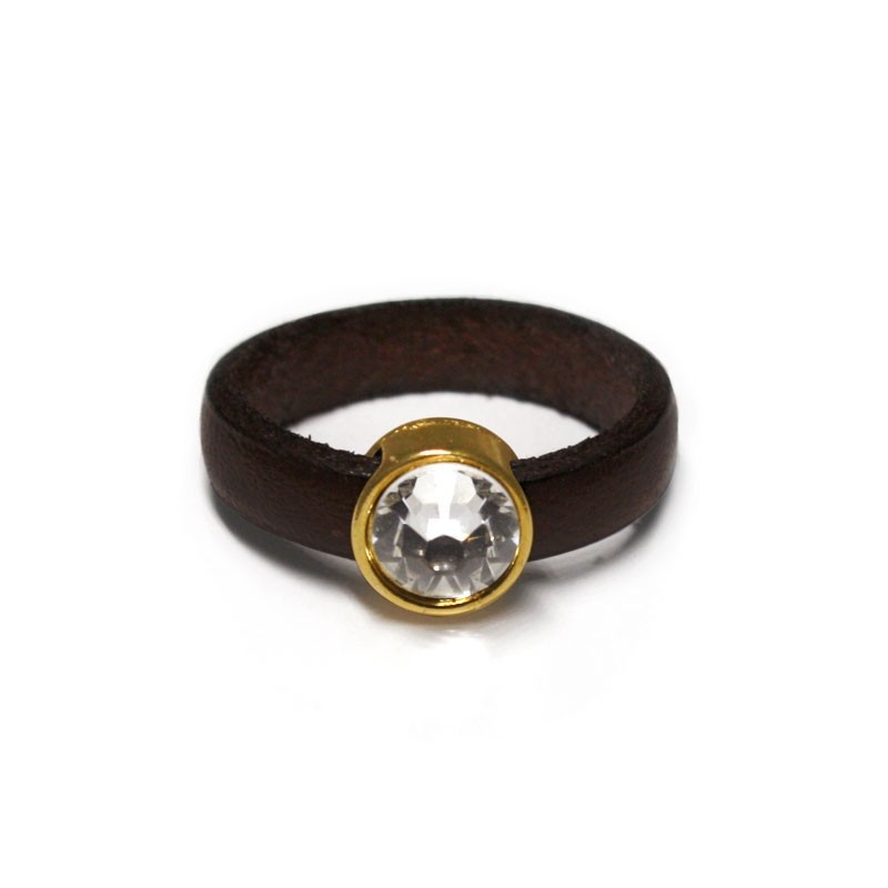 ANillo de cuero y strass blanco