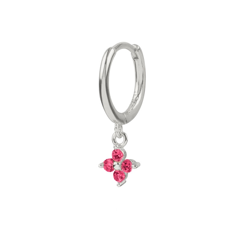 pendiente plata aro flor fucsia