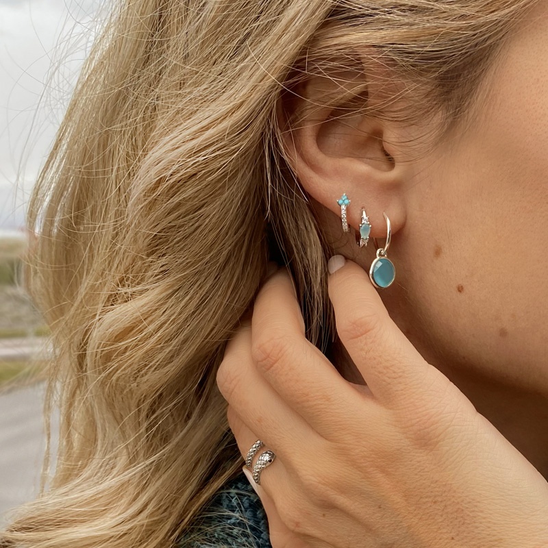 Pendiente aro circonita azul plata 2