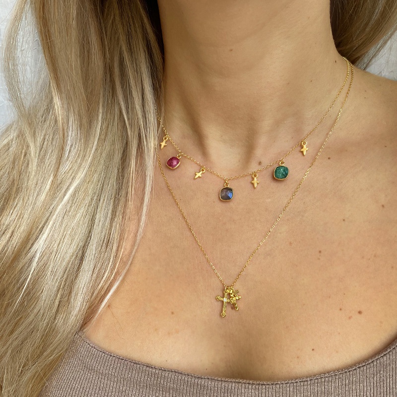 choker baño oro colgantes cruz y piedras 2