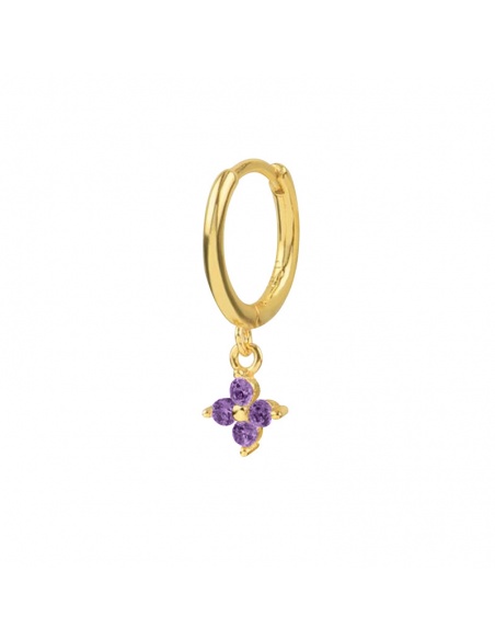 Pendiente aro flor morada oro