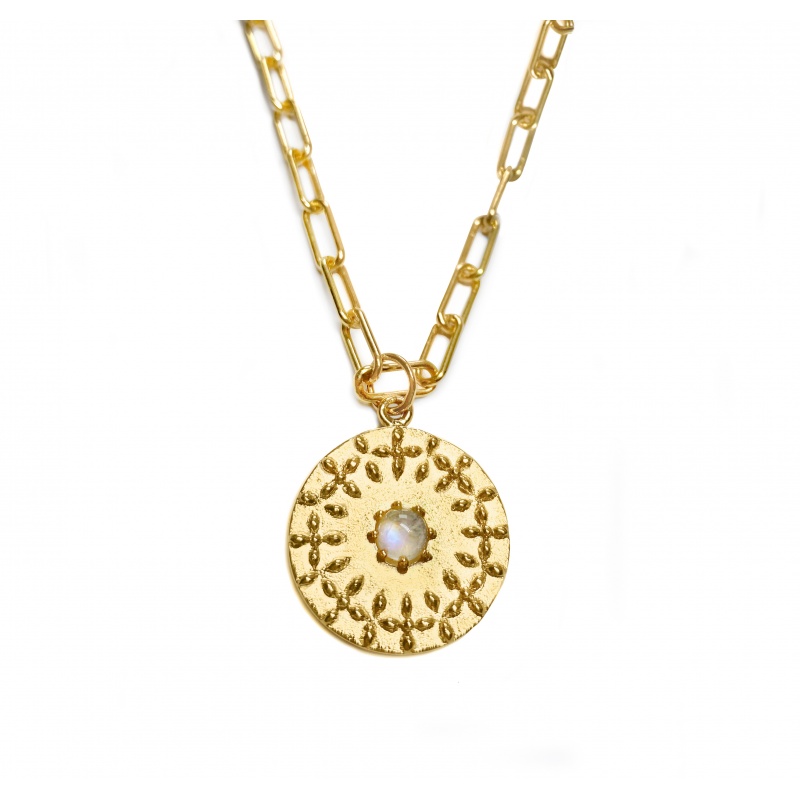 Collar con colgante de medalla con piedra de luna natural