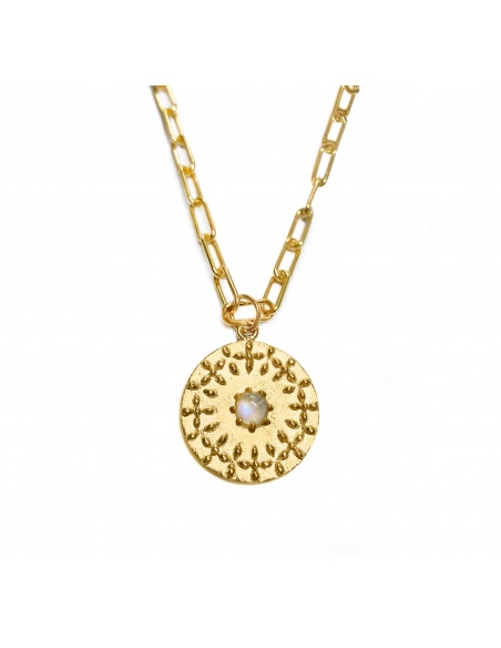 Collar con colgante de medalla con piedra de luna natural