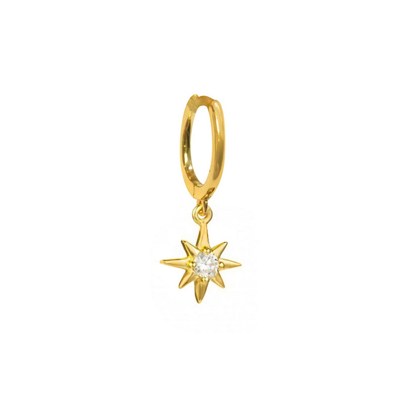 Pendientes aro estrella circonita oro