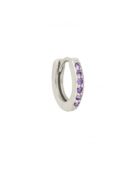 Pendiente aro lila plata