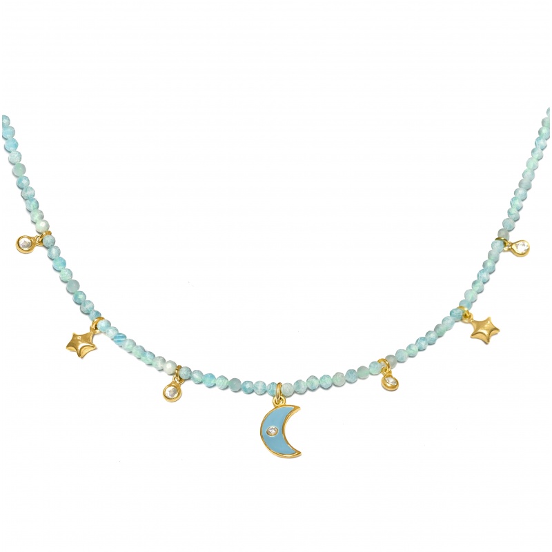 collar luna oro piedras azules