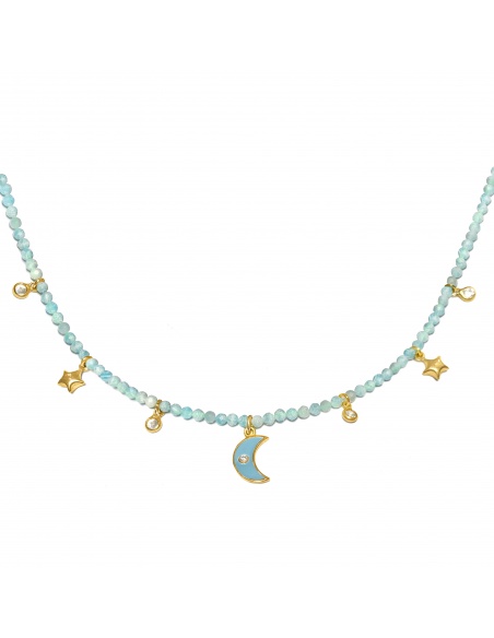 collar luna oro piedras azules