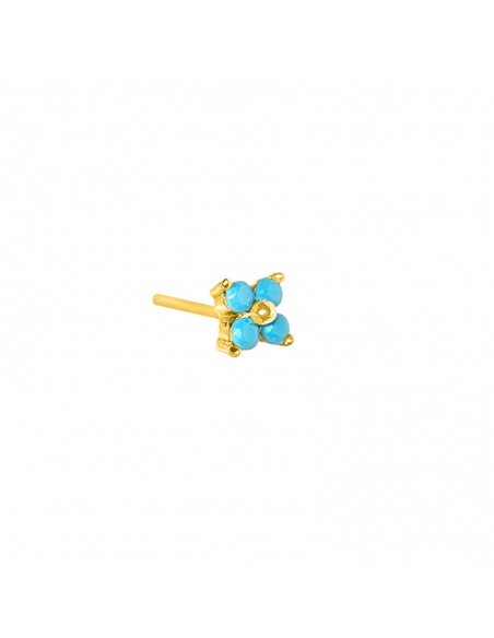 pendiente flor azul oro