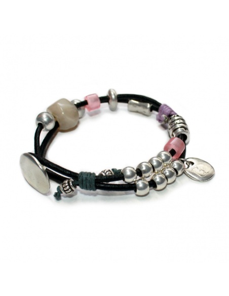 Pulsera de cuero y baño de plata Copenhague