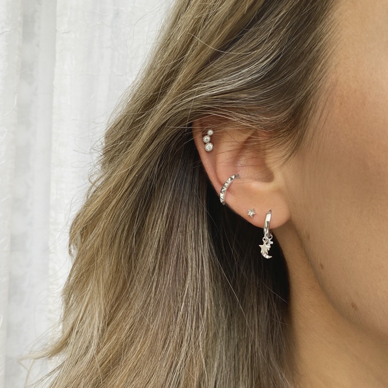 pendiente estrella luna cruz plata 2