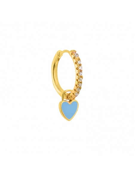 pendiente aro corazon azul