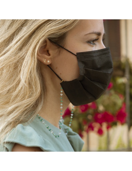 cuelga mascarillas dorado y verde