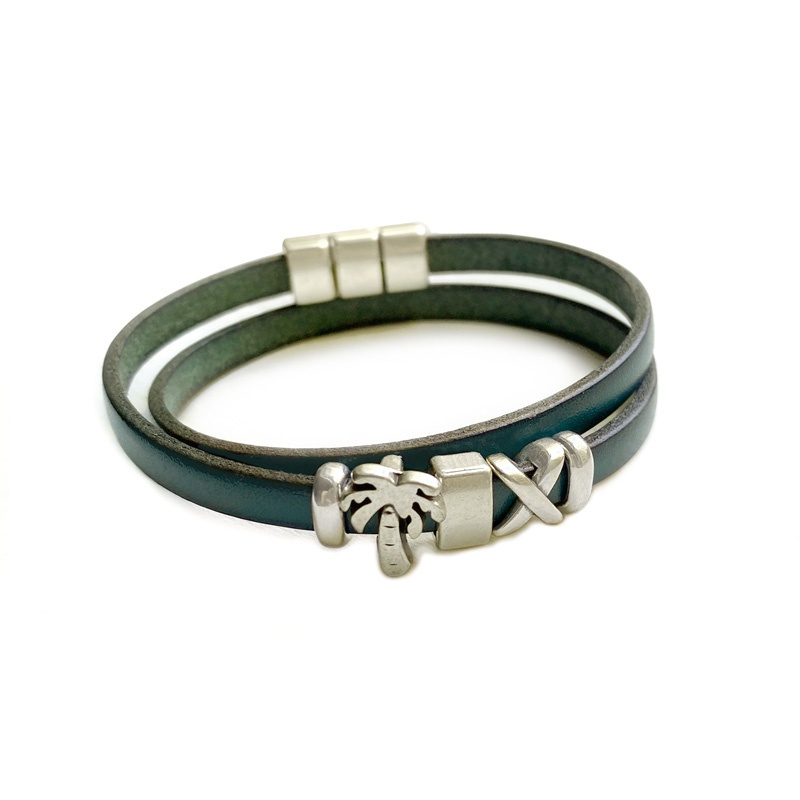 Pulsera cuero verde mujer