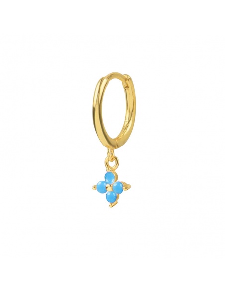 pendiente colgante flor azul turquesa oro