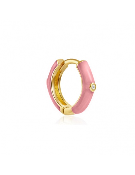pendiente aro rosa esmalte oro