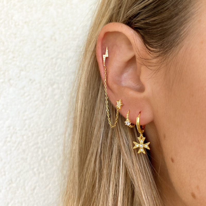 Pendientes cruz malta circonitas oro 2