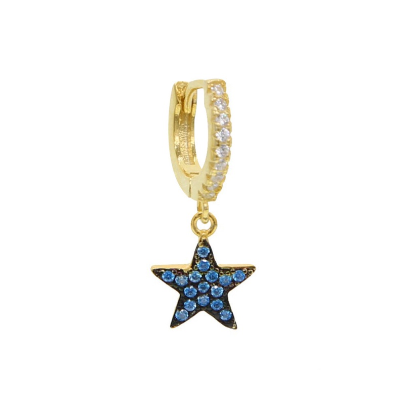 pendiente estrella azul oro